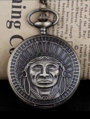 Native American Indian Chief pocket watch Choose Color Or Bronze
